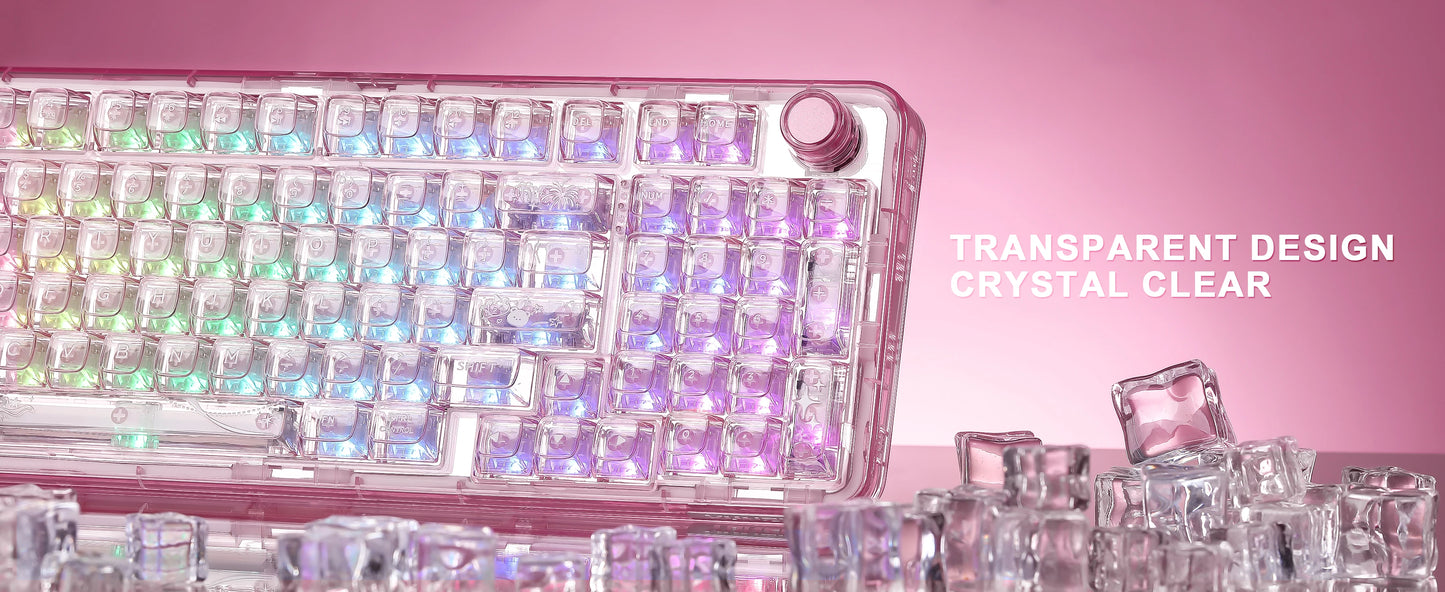YUNZII X98 Pink QMK/VIA Wireless Transparent RGB Keyboard, Hot-Swap Gasket Mechanical Gaming Keyboard, Pre-lubed Knob Keyboard
