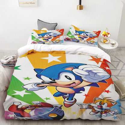 Dynebetræk Sonic 3D Eksklusivt tegneserie-anime-sengetøjssæt med digitaltryk til ungdom, hjem og børn – drenge