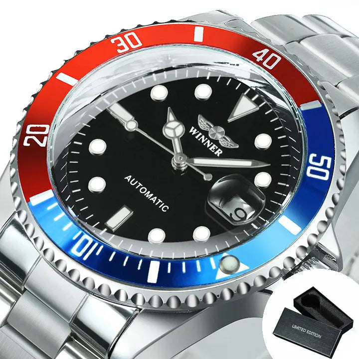 Relógio mecânico clássico para homem – Marca de luxo, estilo profissional, movimento automático, luneta rotativa, mostrador luminescente, bracelete em aço