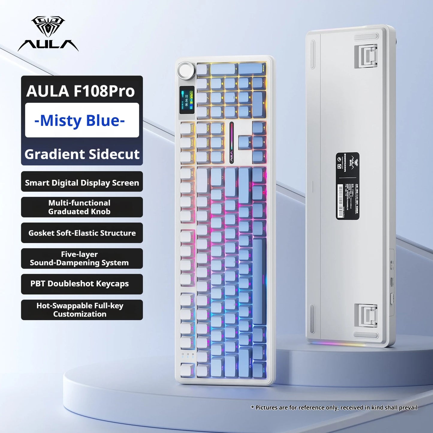 Tastiera meccanica AULA F108 PRO Custom, layout 100%, retroilluminazione RGB, Bluetooth wireless, switch Hi-Fi, tastiera gaming
