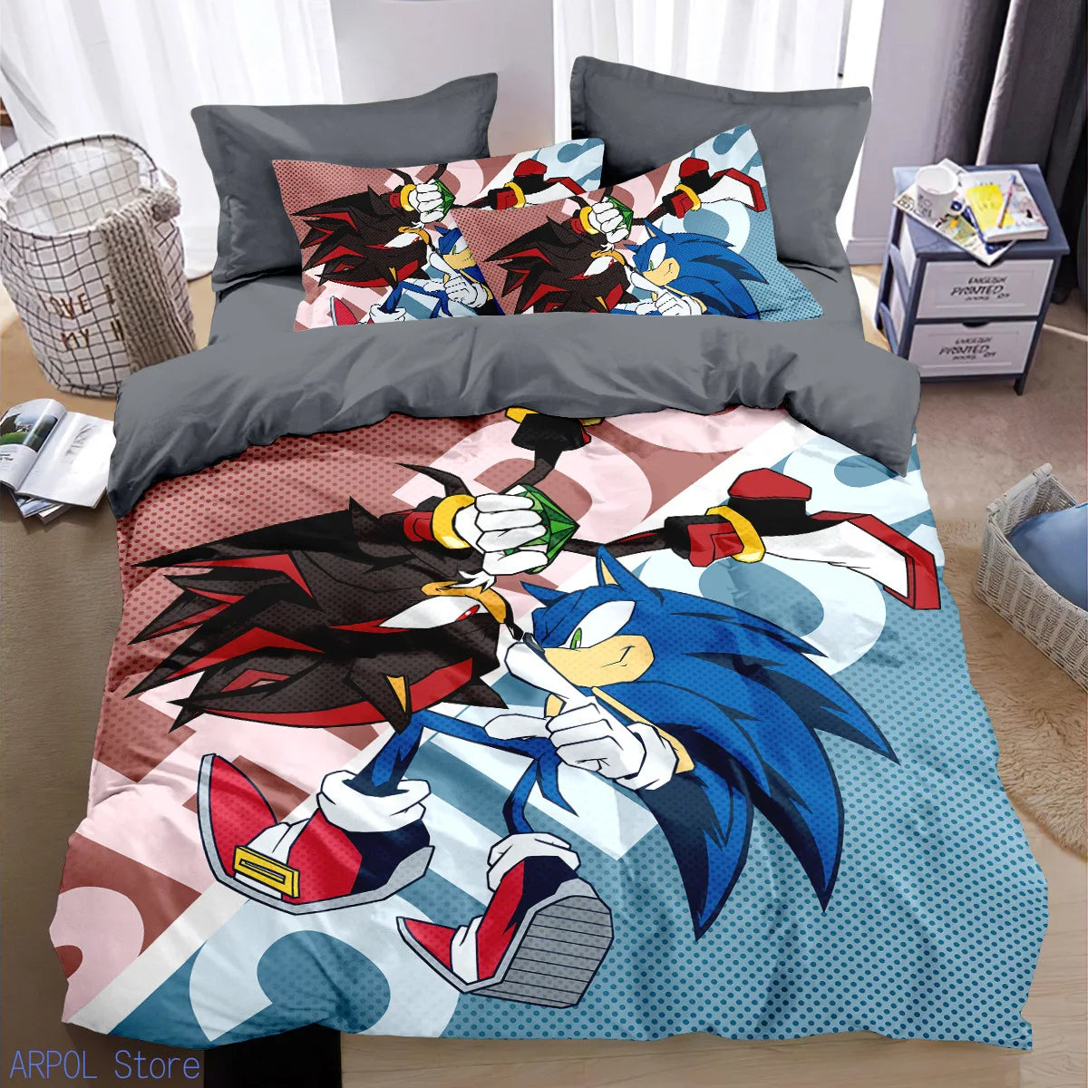 Cartoon Kids Sonics Duvet Cover Cool Anime Bedding Set Comforter Cover with Pillowcase Queen King Bedroom Children Teens