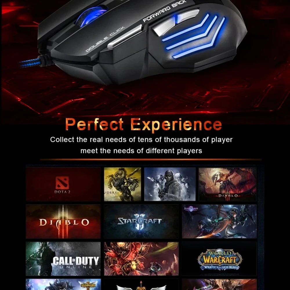 Mouse da gaming cablato per gamer, mouse per computer ergonomico con retroilluminazione RGB silenziosa, LED, 7 pulsanti, USB, per PC desktop