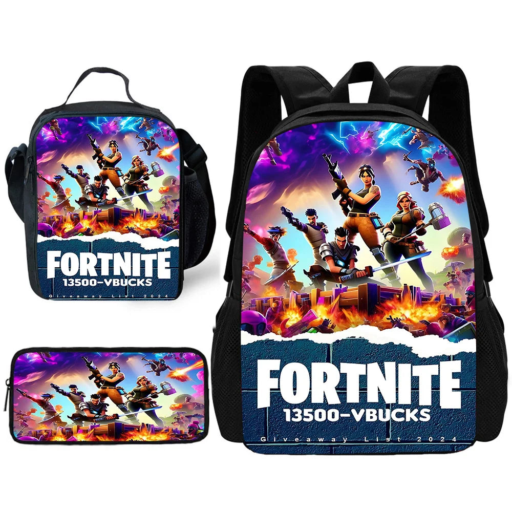 Trendiger Gaming-Schulrucksack für Kinder mit Lunchbags, Design-F-FortniteS Federmäppchen, Schultaschen für Jungen und Mädchen, ideales Geschenk