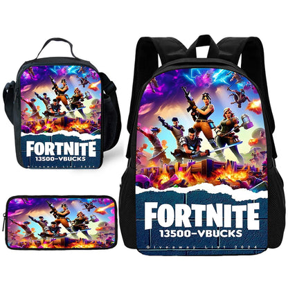 Trendiger Gaming-Schulrucksack für Kinder mit Lunchbags, Design-F-FortniteS Federmäppchen, Schultaschen für Jungen und Mädchen, ideales Geschenk