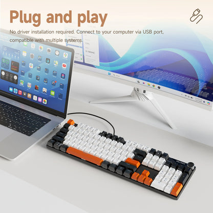 Teclado mecánico AJAZZ NK104 con cable, teclas de doble inyección, 104 teclas, hot-swapping y retroiluminación LED híbrida para gamers, compatible con laptop y PC