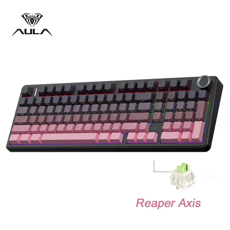 Tastiera meccanica gaming AULA F99PRO 99 tasti, tri-mode wireless, hot-swappable, struttura gasket, tastiera personalizzabile con manopola multimediale