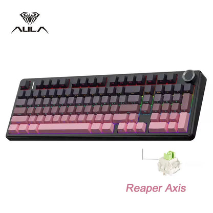 Tastiera meccanica gaming AULA F99PRO 99 tasti, tri-mode wireless, hot-swappable, struttura gasket, tastiera personalizzabile con manopola multimediale