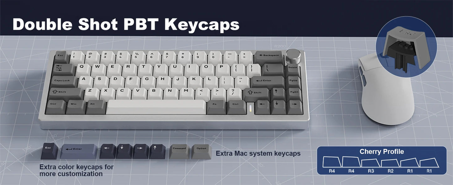 YUNZII AL68 Silver Aluminum Mechanical Gaming Keyboard, QMK/VIA Wireless Keyboard, Hot Swap Gasket Custom Keyboard with Knob