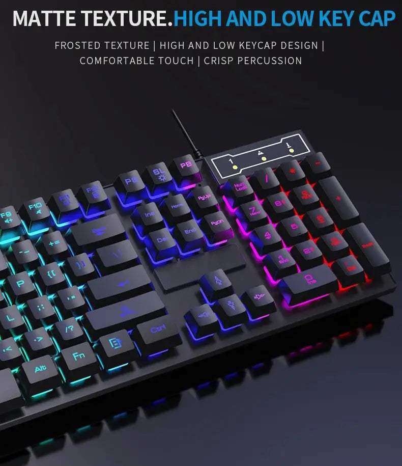 Set tastiera e mouse cablati da gaming ergonomici con tastiera 104 tasti, retroilluminazione RGB con effetto respiro, per computer, laptop, gamer e ufficio