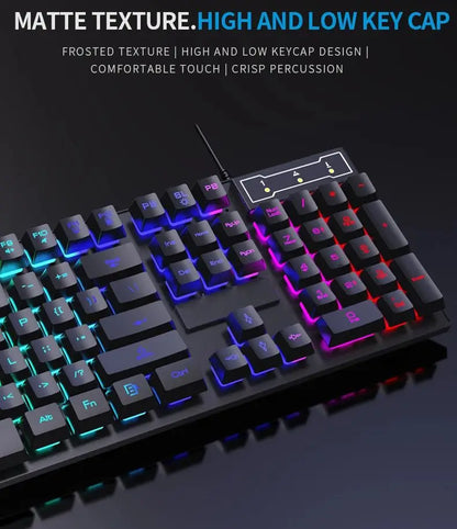 Set tastiera e mouse cablati da gaming ergonomici con tastiera 104 tasti, retroilluminazione RGB con effetto respiro, per computer, laptop, gamer e ufficio