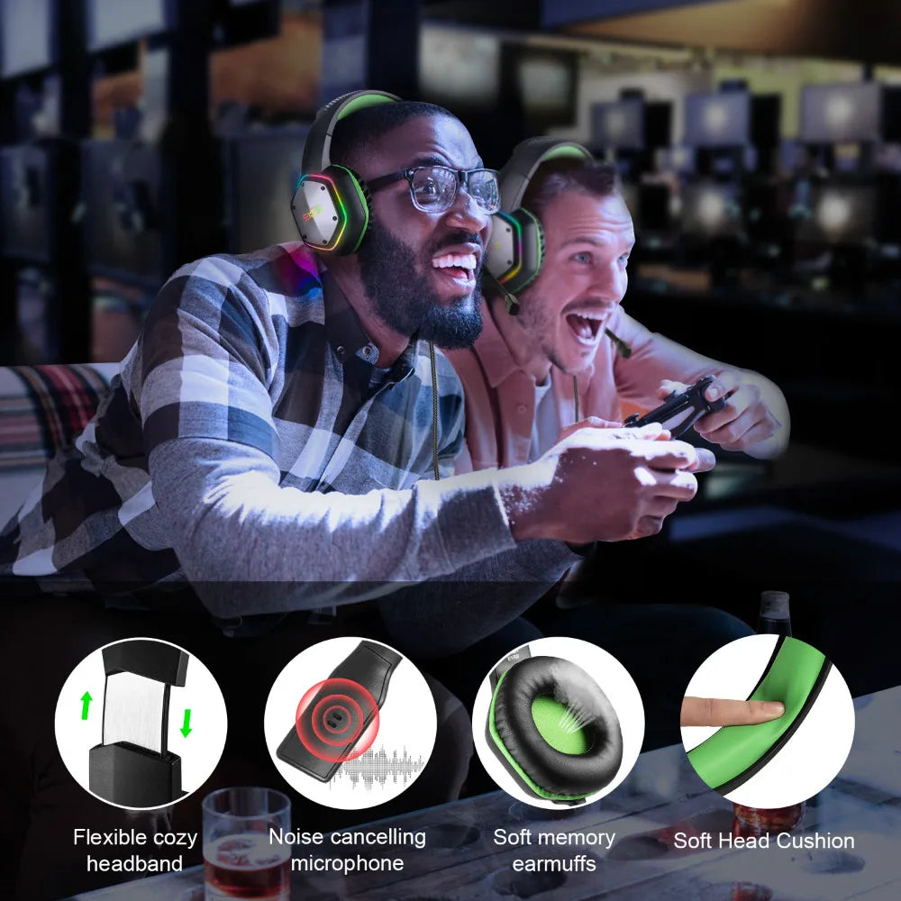 USB Gaming Headset for PC/PS4/PS5 7.1 Surround Sound Computer Wired Headphones with Noise Cancelling Microphone RGB Light Gamer
