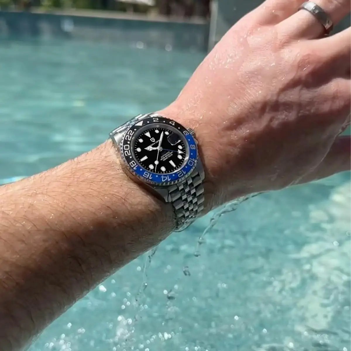 PAGANI DESIGN 40MM GMT Herrenuhr, luxuriöse mechanische Automatikuhr mit Saphirglas AR, Keramiklünette, 100M wasserdicht, Geschenk-Uhr