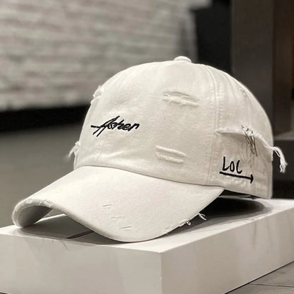 Gorra de béisbol unisex Asher con bordado, agujeros y aro de hierro, ajustable, para actividades al aire libre, primavera y otoño, informal, con protección solar