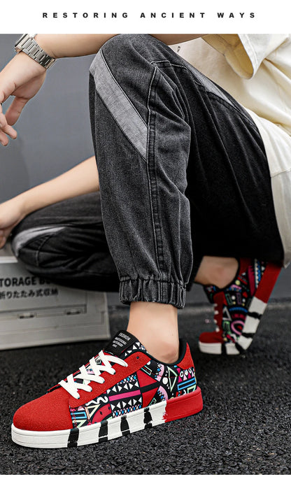 YRZL Scarpe sportive da running da uomo in tela con stile geometrico, sneakers stringate, scarpe da skate da uomo alla moda per coppie con stampa graffiti
