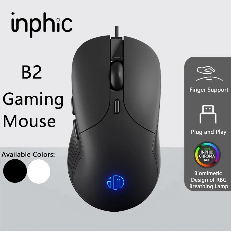 INPHIC B2 USB-Kabelmaus – leise Office- und Gaming-Maus für PCs und Laptops