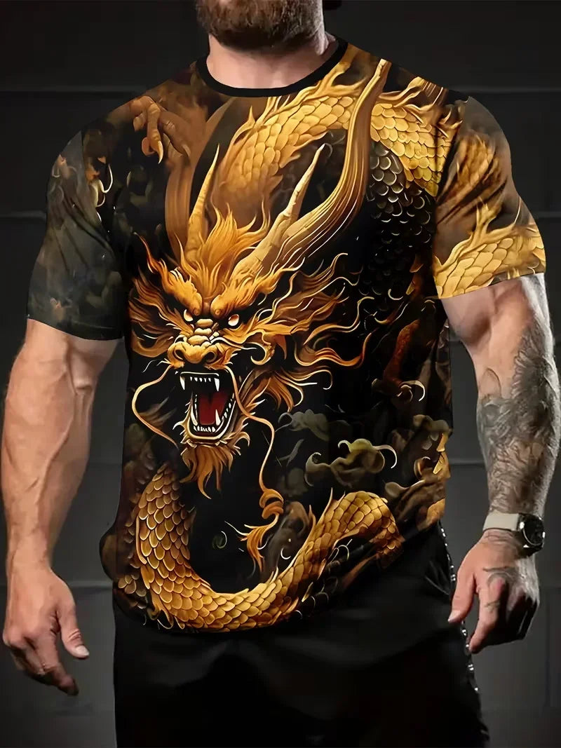 Camiseta de hombre con diseño «Cool Dragon», estampado 3D de alta definición, camiseta de moda, cuello redondo, estilo informal, de secado rápido, ropa de hombre oversize