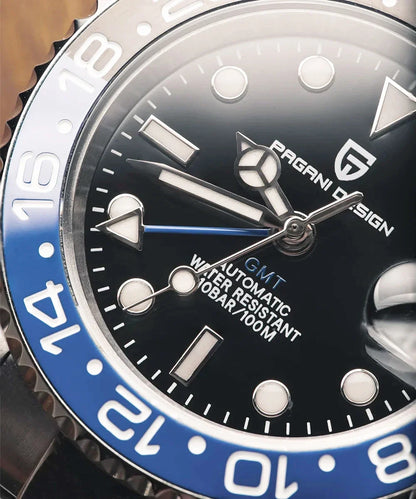 PAGANI DESIGN 40MM GMT Herrenuhr, luxuriöse mechanische Automatikuhr mit Saphirglas AR, Keramiklünette, 100M wasserdicht, Geschenk-Uhr