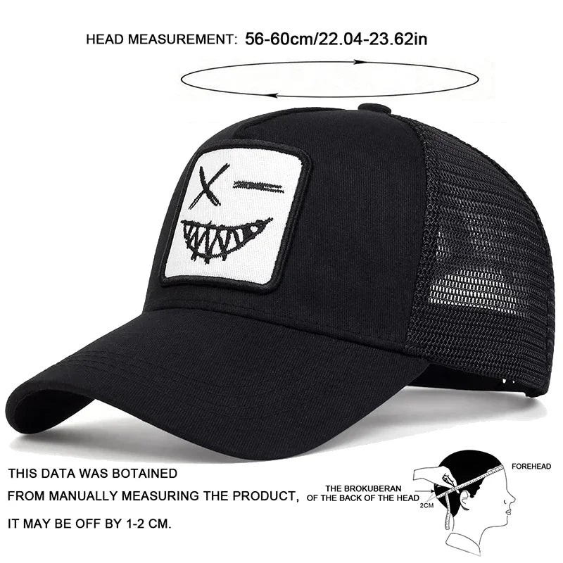 Unisex X-baseballpet met geborduurde lachende gezichtjes en tanden – Lente/zomer – Outdoor-zonnehoed – Verstelbare casual truckerpetten