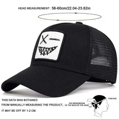 Unisex X-baseballpet met geborduurde lachende gezichtjes en tanden – Lente/zomer – Outdoor-zonnehoed – Verstelbare casual truckerpetten
