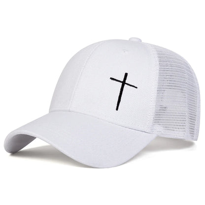 Unisex Cross Embroidery Baseball Net Caps Adjustable Casual Hats Spring and Summer Outdoor Sunscreen Hat