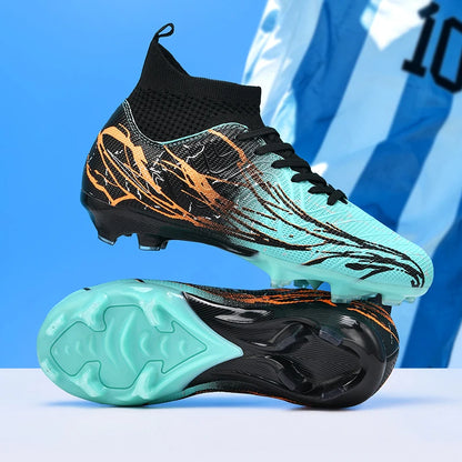 Nouvelles chaussures de football pour hommes, très vendues, chaussures de football à tige haute, crampons de futsal pour terrain en herbe, baskets d'intérieur de haute qualité, antidérapantes pour l'extérieur.