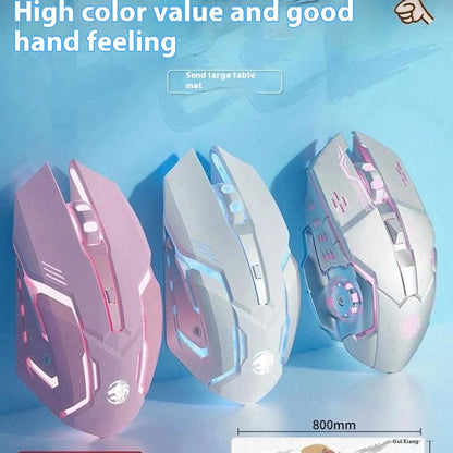 Ratón gaming Frontline rosa con cable, silencioso, mecánico, esports, inalámbrico Bluetooth para oficina, ordenador, diseño atractivo y estilo cute para chica