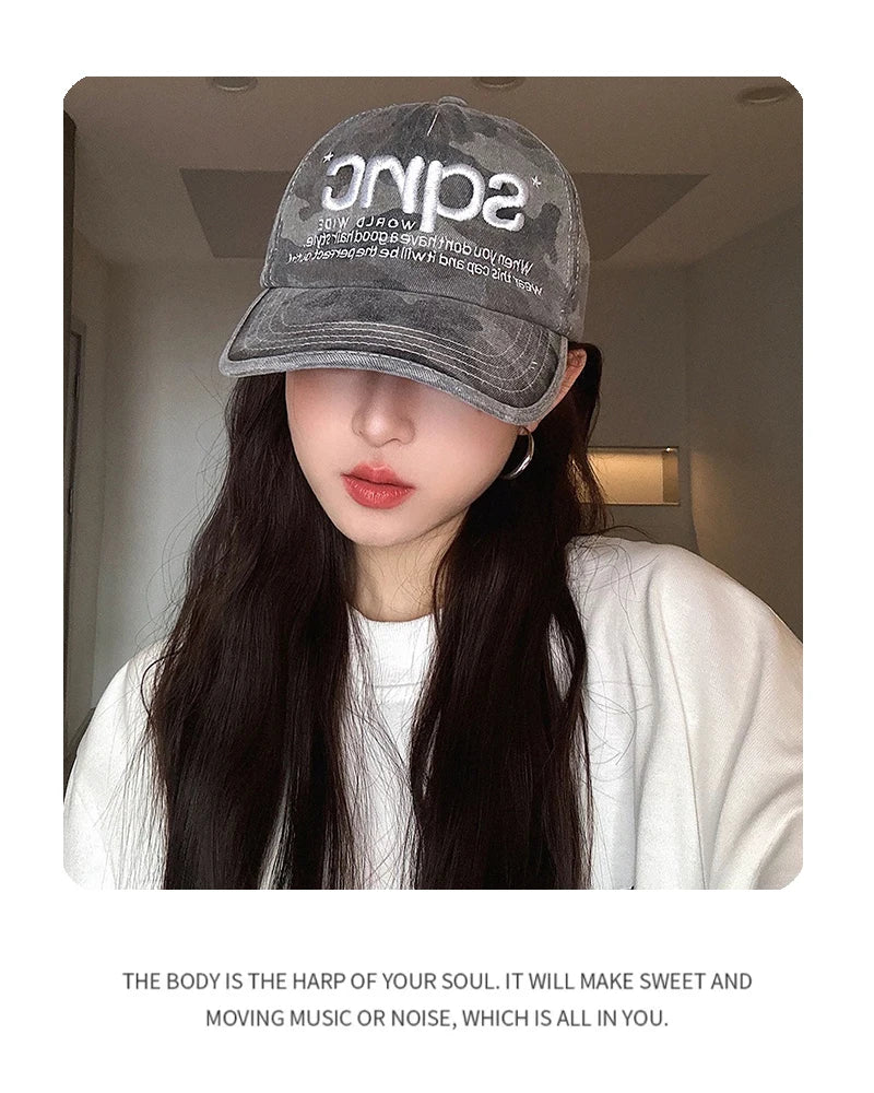 New Unisex American Style CAMO Letter Embroidery Baseball Hats Breathable Hip Hop Sunshade Peaked Caps Versatile Fashion Niche