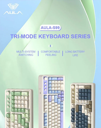 AULA S99 Keyboard 3-Mode Wireless Bluetooth Wired RGB Ergonomic 99-Key Typing Mute Gaming Keyboard Custom PC Accessories Gifts