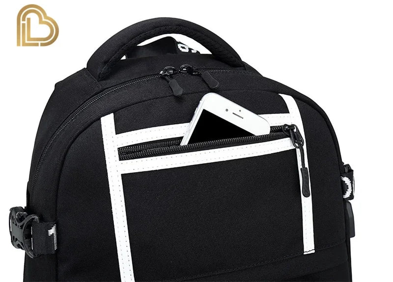 Red Jade F-Fortnited Battle Royale Backpack with USB Charging Anime Figures Study Stationery Compartment for Students Mochila
