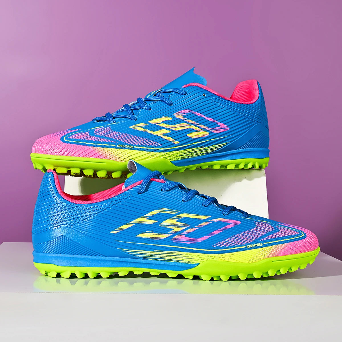Chaussures de football pour hommes, modèle TF, avec crampons en caoutchouc absorbant les chocs, baskets en PU respirantes pour l'entraînement sur gazon.