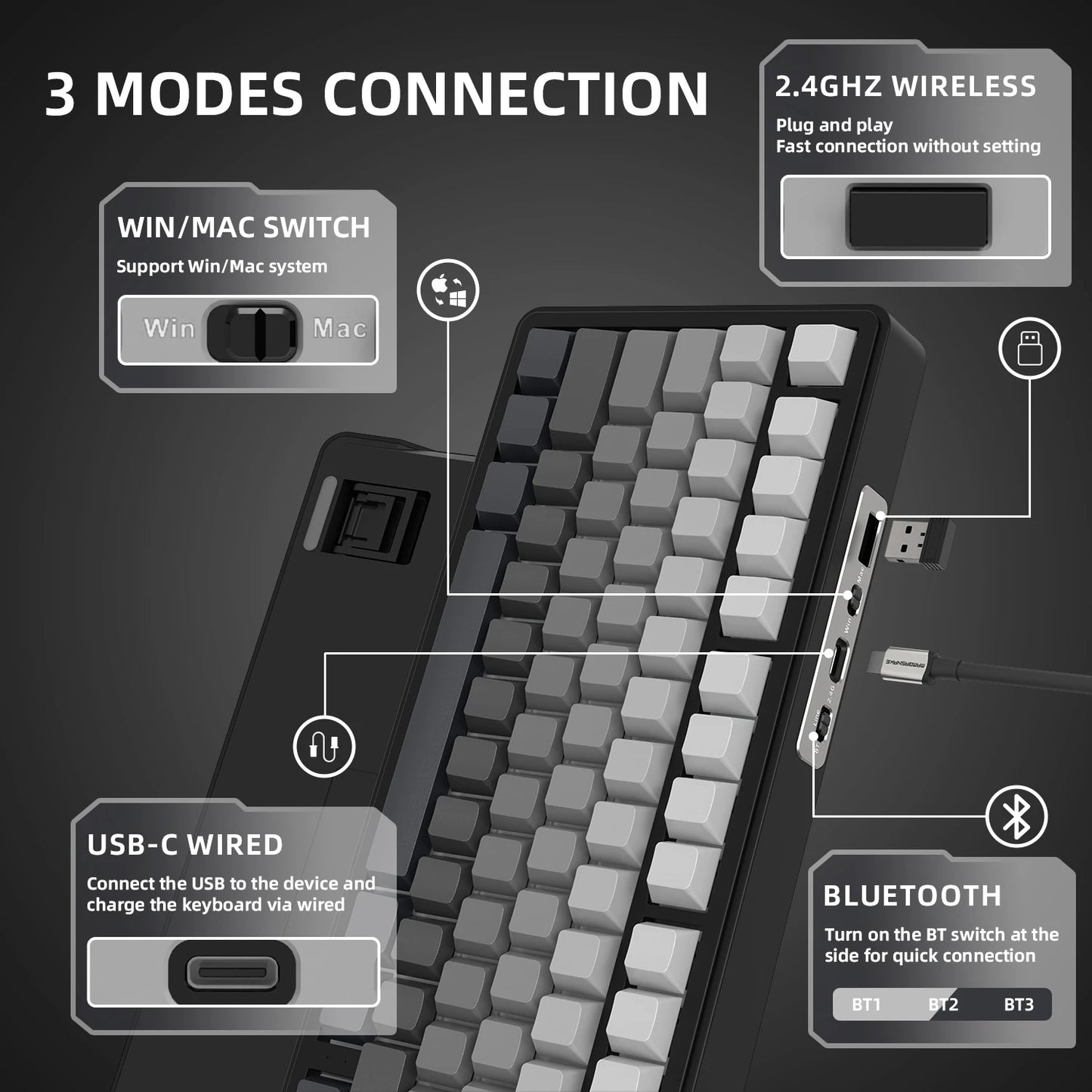 Teclado mecánico ATTACK SHARK X85 Tri-mode Gasket 75% con perilla CNC, acolchado de 5 capas, hot-swappable, retroiluminación RGB y NKRO