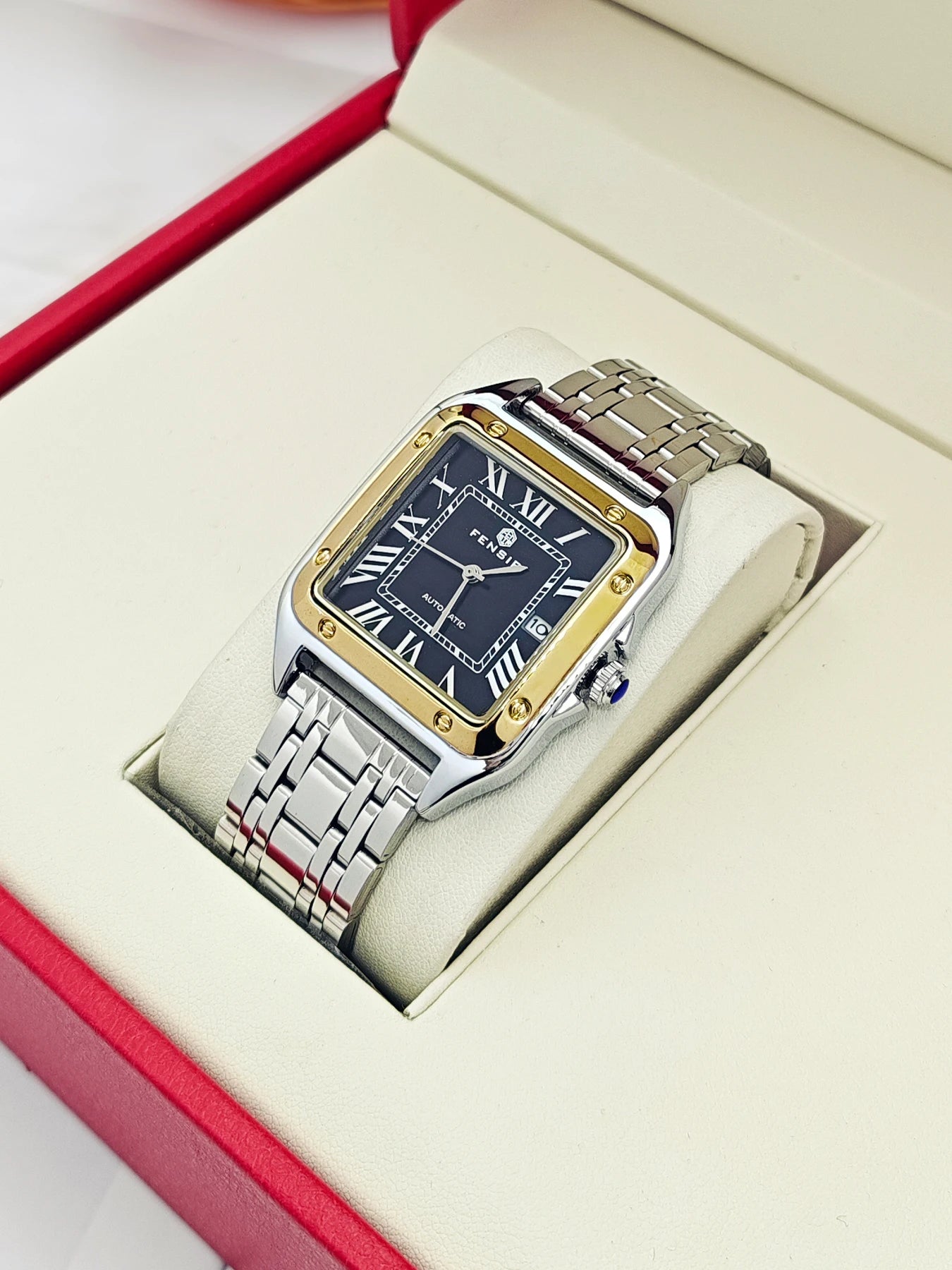 Luxury Square Watch for Men, Calendar Display, Stainless Steel Strap, High-End Luxury Small Square Men's Watch, Stylish Business Casual Versatile Trendy Men's Wristwatch, the Best Gift for Him