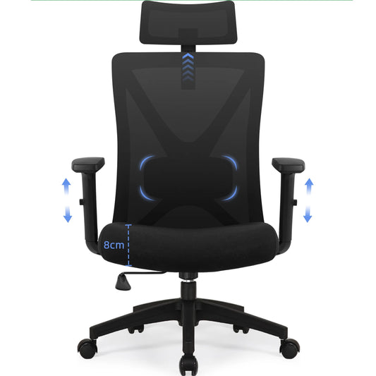 AUTHMIC Ergonomic Office Chair with 5D Lumbar Support, Mesh Back, Adjustable Headrest, Armrests & Reclining Desk Chair