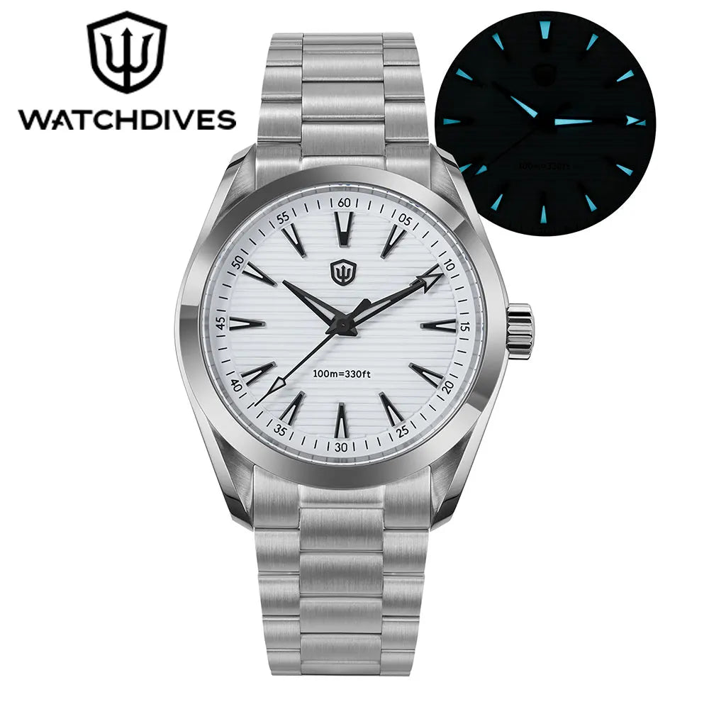 Watchdives WD0006 V2 Watch VH31 Sweep Second Quartz Movement Sapphire Luminous Stainless Steel Watches Waterproof 38mm Watch