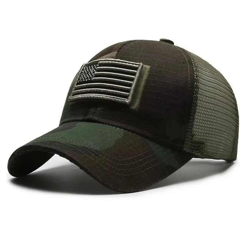 American Flag Camouflage Sticker Embroidered Baseball Cap Net Hat Men Outdoor Velcro Cap