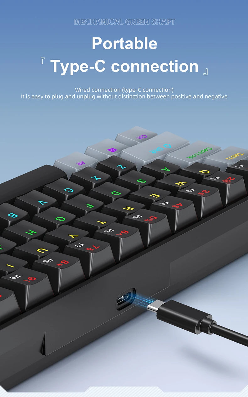 60% Portable Mini Keyboard APAYADO K61 Mechanical Keyboard Wired, 61 Keys RGB Black,White, Red/Blue Switch for Gaming