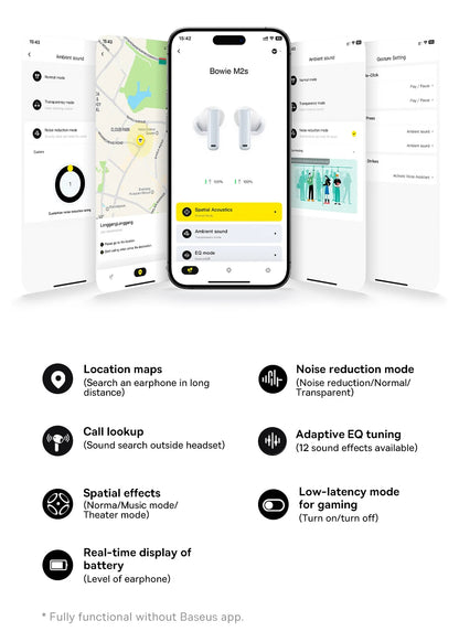 Baseus Bowie M2s ANC Wireless Bluetooth 5.3 Earbuds – 48dB Hybrid Noise Cancelling 3D Spatial Audio HiFi Earphones with Mic