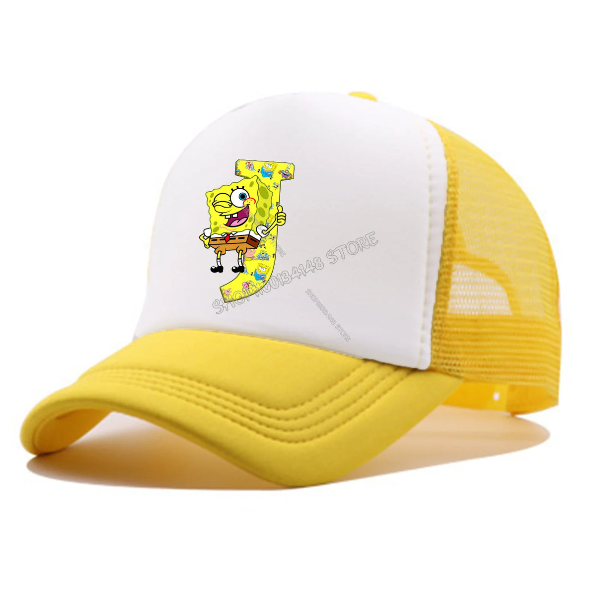 Spongebobs baseballkasket til børn og voksne – tegneseriefigur, bogstaver, mesh-kasket, kawaii, skygge, gul sommerkasket – til piger og drenge – tilbehør – gave