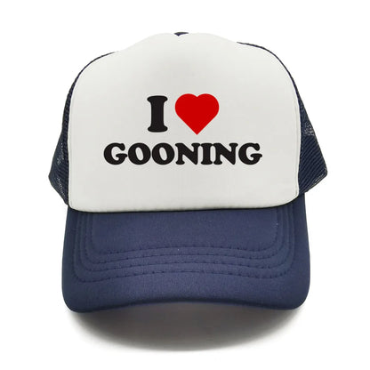 Αστεία καπέλα μπέιζμπολ «I Love Gooning» – Δροσερά καλοκαιρινά ανδρικά καπέλα από πλέγμα – Χιουμοριστικά καπέλα τύπου «Trucker» – Unisex καπέλα από πλέγμα για υπαίθριες δραστηριότητες – MZ-080