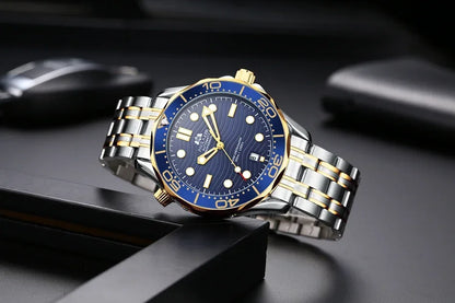 Automatic Mens Watch Mechanical Self Wind Movement Stainless Steel Casual Yellow Gold Silver Blue Master Wave Fashion Watches