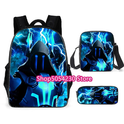 Fortnited 3PCS Backpack for Boys Victory Game 16 Inch Water Resistant Preschool Knapsack Cool Elementary School Backpacks