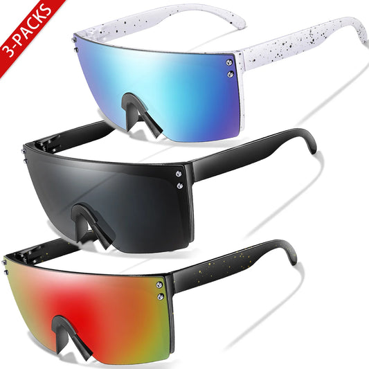 3 Pairs Fishing Sunglasses Men and Women Square Oversize Windproof Shades with UV Protection for Outdoor Cycling Hiking