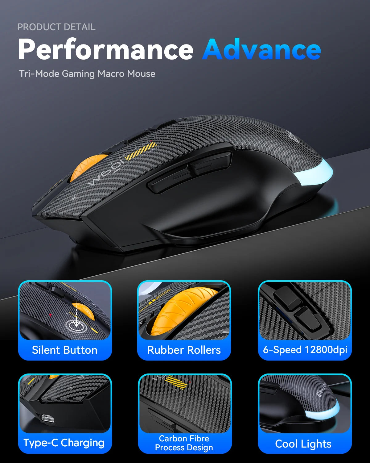 Ratón gaming inalámbrico Bluetooth, ratón RGB con cable/inalámbrico de 12800 DPI con 7 botones programables, para PC portátil y gaming