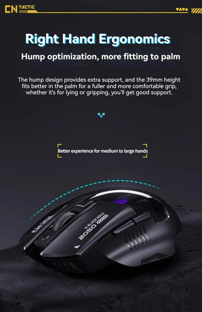 Mouse da gioco Inphic A9 Pro tri-mode, indicatore di alimentazione con guida luminosa colorata, DPI regolabili, macro driver, ergonomico, 12800DPI
