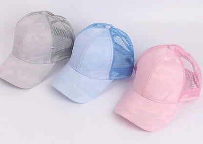 Women's Camouflage Ponytail Baseball Cap  Breathable Mesh Back  Adjustable Snapback  High Ponytail Outdoor Sports Trucker Hat