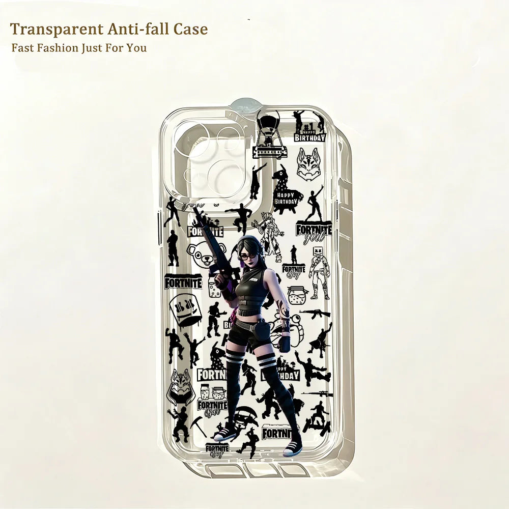 Capa de Telemóvel Hot Game F-Fortnites para iPhone 17e 17 16 16e 15 14 13 12 11 Mini Pro Max X XR XSMax 7 8 Air Plus com Traseira Transparente