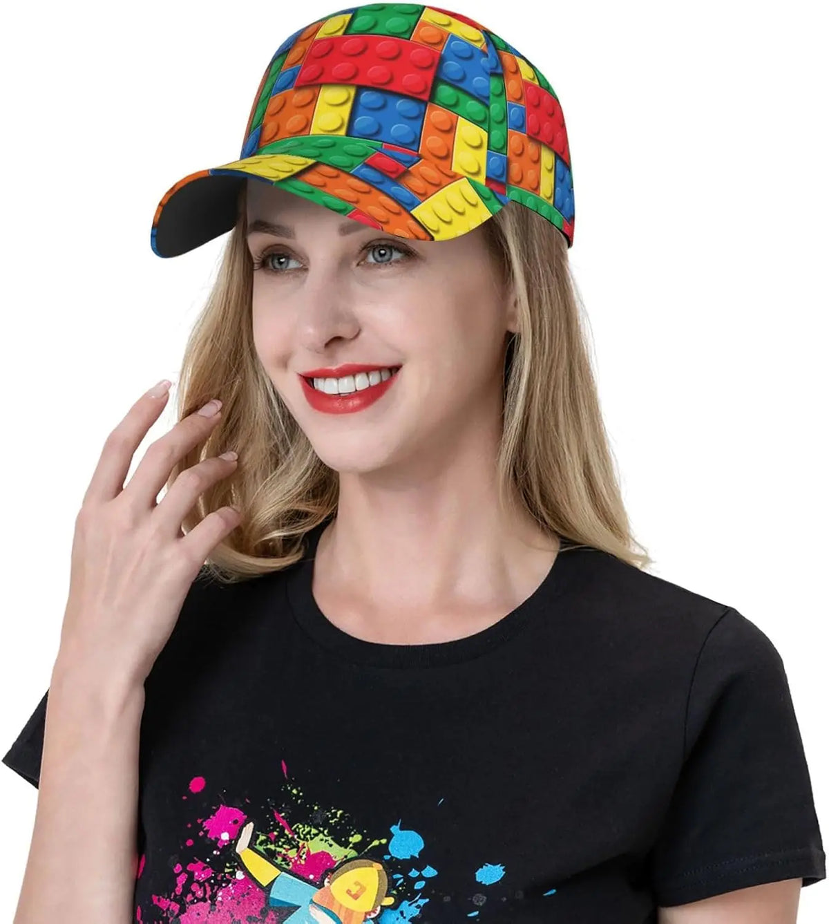 Speelse bouwsteenprint baseballpet voor dames en heren, verstelbare snapback-pet met glitter, modieuze baseballpet