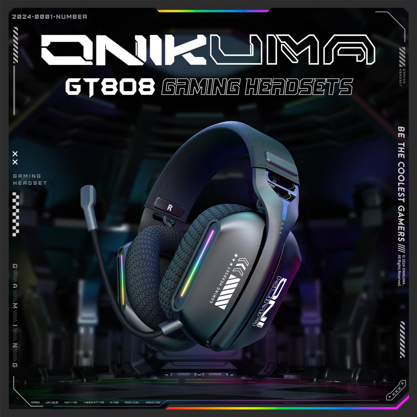 ONIKUMA GT808 Wireless Gaming Headset 2.4G/Bluetooth/Wired 3-Mode Over-Ear Gaming Headphones with Noise-Cancelling Mic for PC PS4 PS5