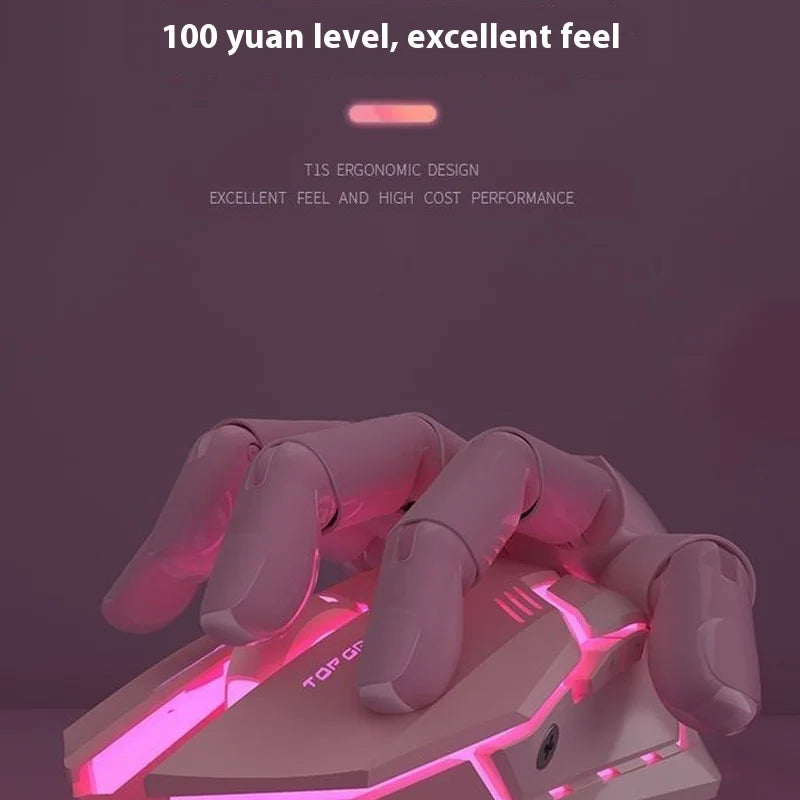 Ratón gaming Frontline rosa con cable, silencioso, mecánico, esports, inalámbrico Bluetooth para oficina, ordenador, diseño atractivo y estilo cute para chica