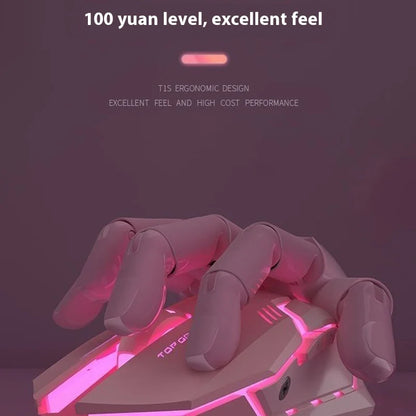 Ratón gaming Frontline rosa con cable, silencioso, mecánico, esports, inalámbrico Bluetooth para oficina, ordenador, diseño atractivo y estilo cute para chica
